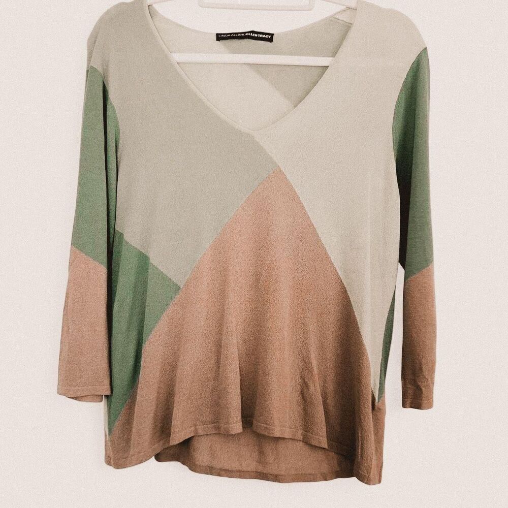 Vintage Boho whimsy woodsy earth Aqua Green Colorblock Geometric retro top M